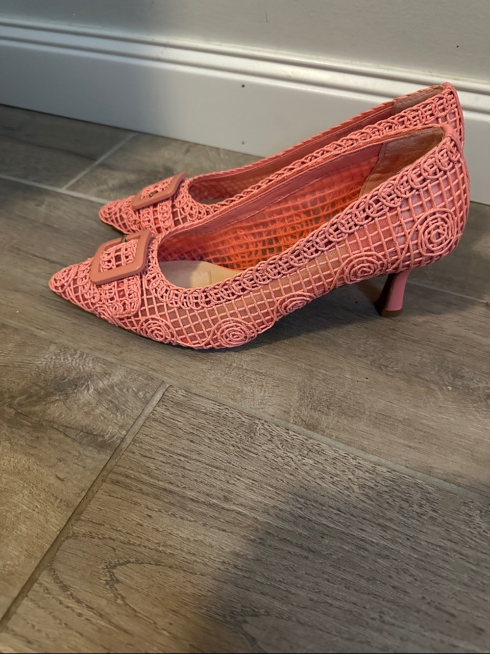 Alex Marie Coral Crochet Pointed-Toe Kitten Heel Pumps